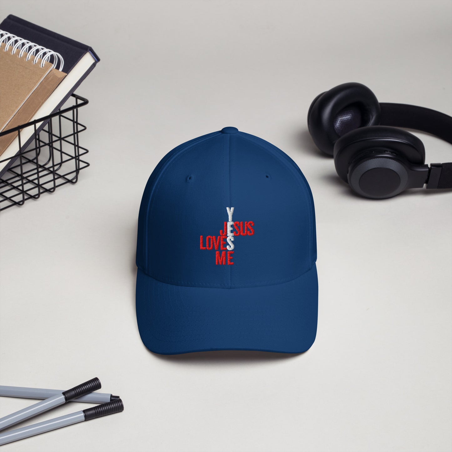 Navy Adult Structured Twill Cap: Yes Jesus Loves Me