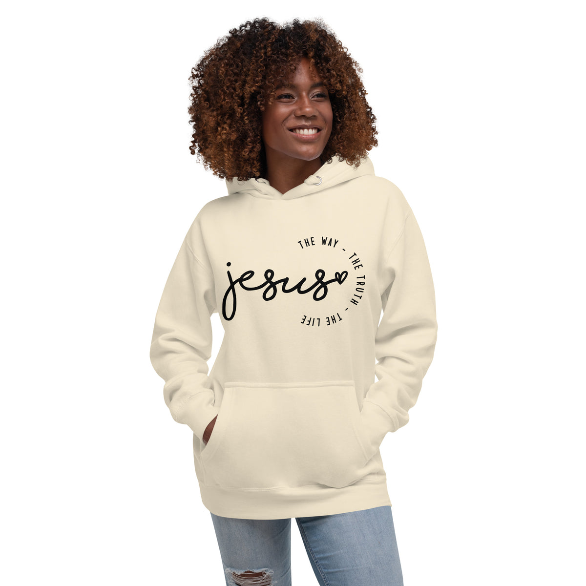 Christian unisex hoodie for adult woman creme colored