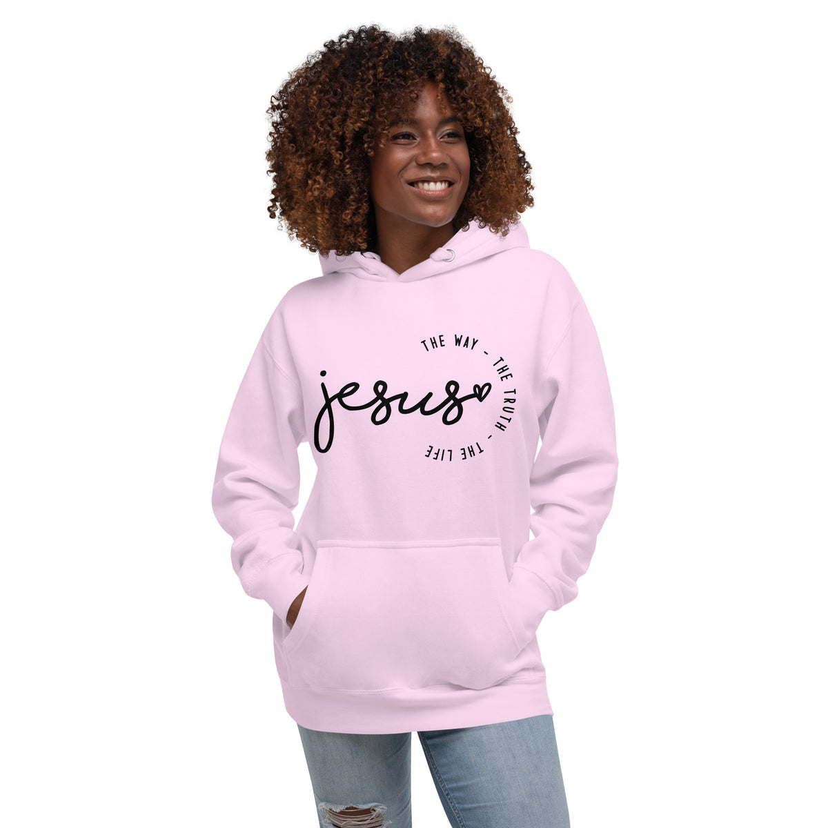 christian unisex hoodie soft purple colored with graphic design