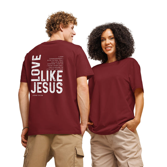 unisex t-shirt red back view with christian graphic design