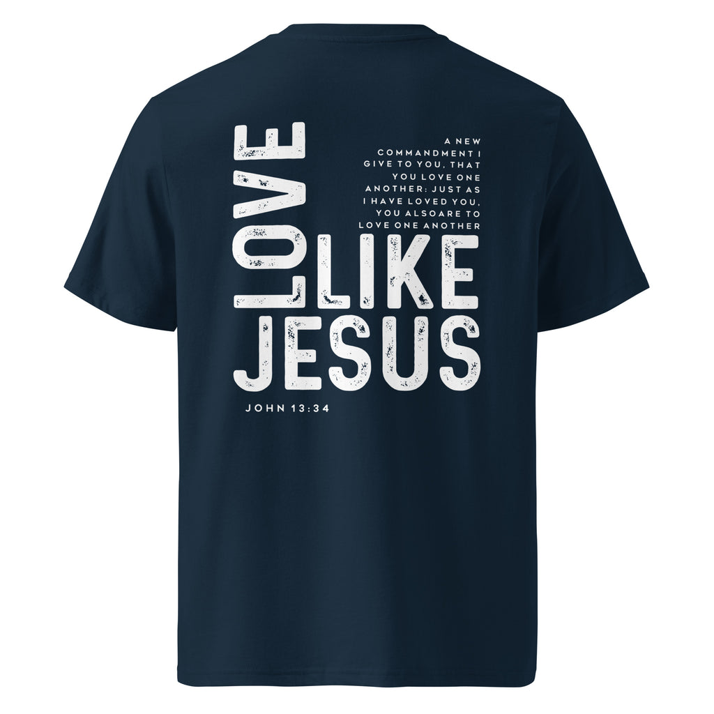 Christian Adult Unisex organic ribbed neck t-shirt, love like Jesus